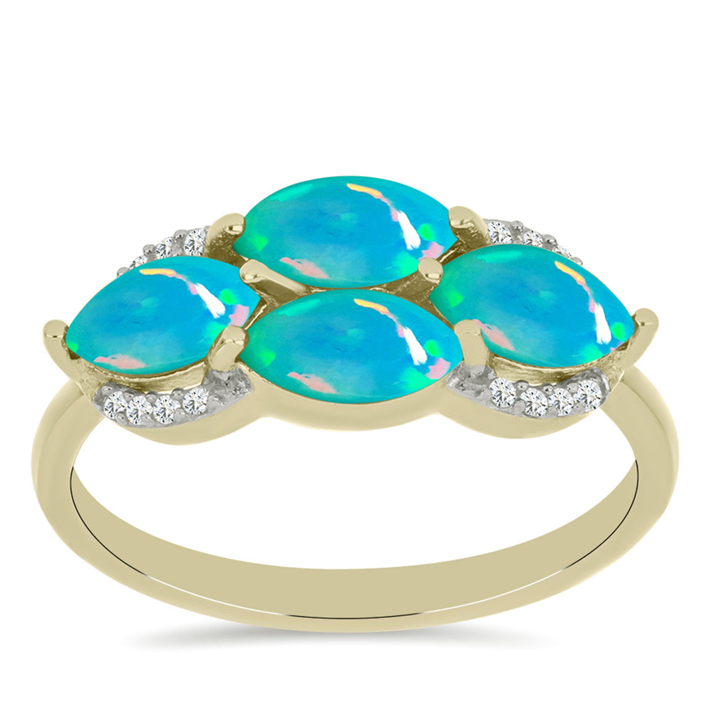 Pozlacený Stříbrný Prsten s etiopským Paraiba modrým opálem a Bílým Topazem 3 