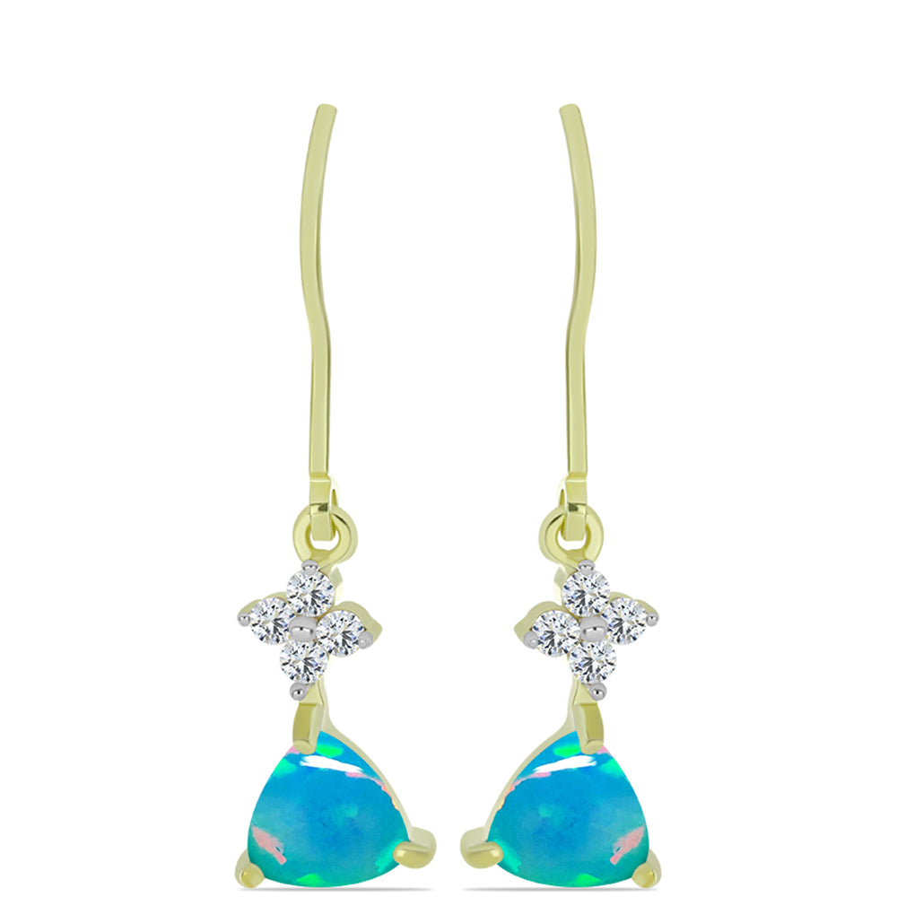 Pozlacené Stříbrné Náušnice s etiopským Paraiba modrým opálem a Bílým Topazem