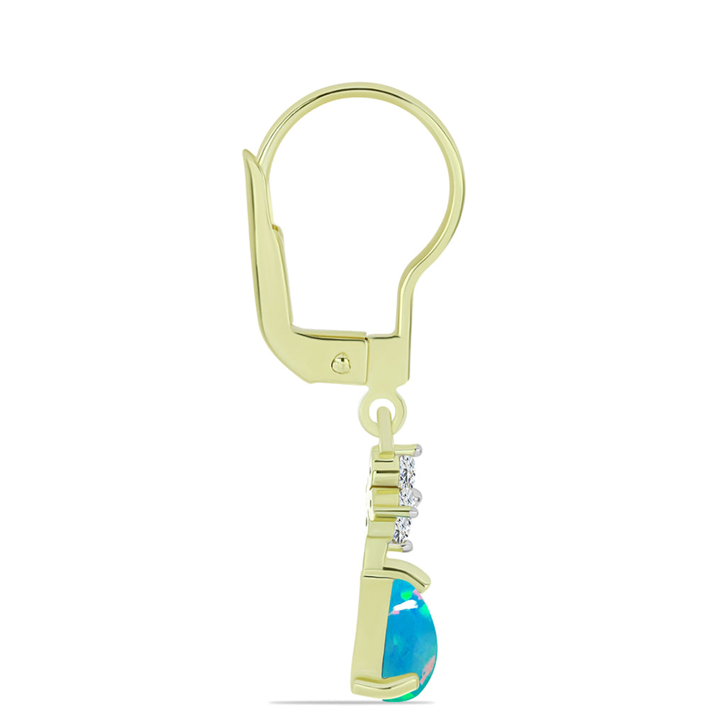 Pozlacené Stříbrné Náušnice s etiopským Paraiba modrým opálem a Bílým Topazem 2 