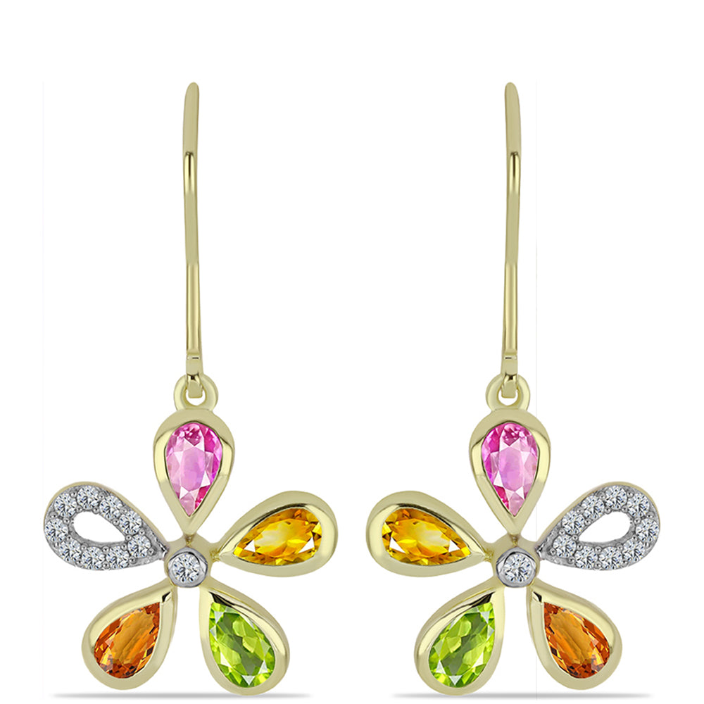 Pozlacené Stříbrné Náušnice s Roseberským Duhovým Safírem a Bílým Topazem 1 