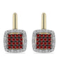 Pozlacené Stříbrné Náušnice s Červeným Diamantem a Bílým Diamantem