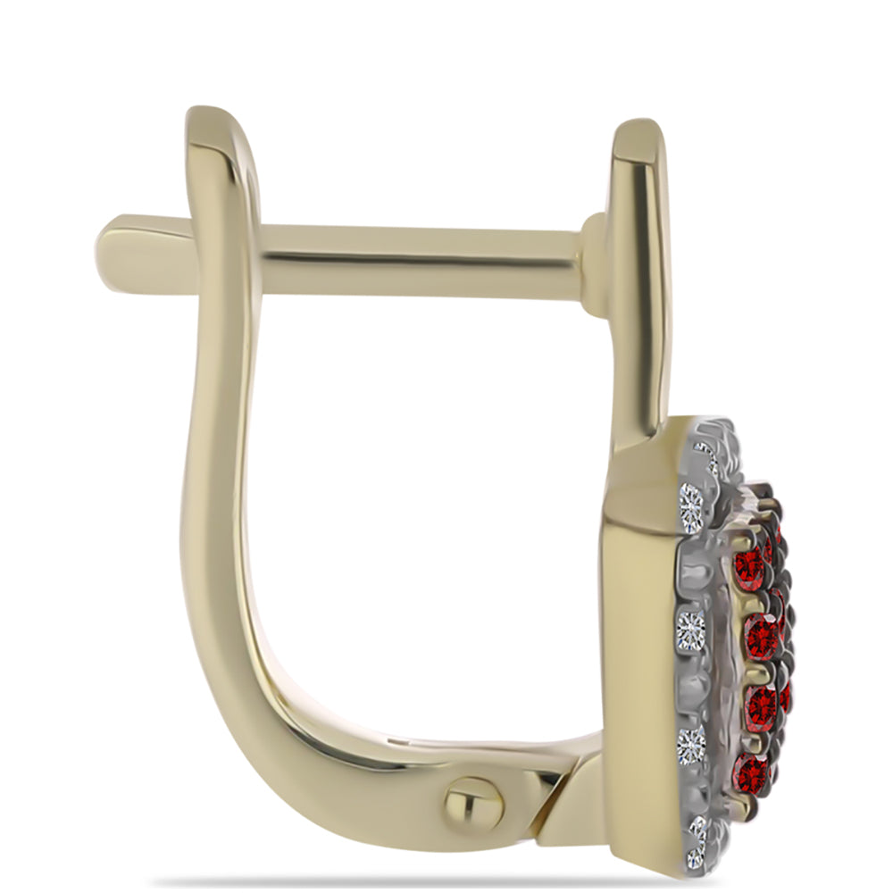 Pozlacené Stříbrné Náušnice s Červeným Diamantem a Bílým Diamantem 2 