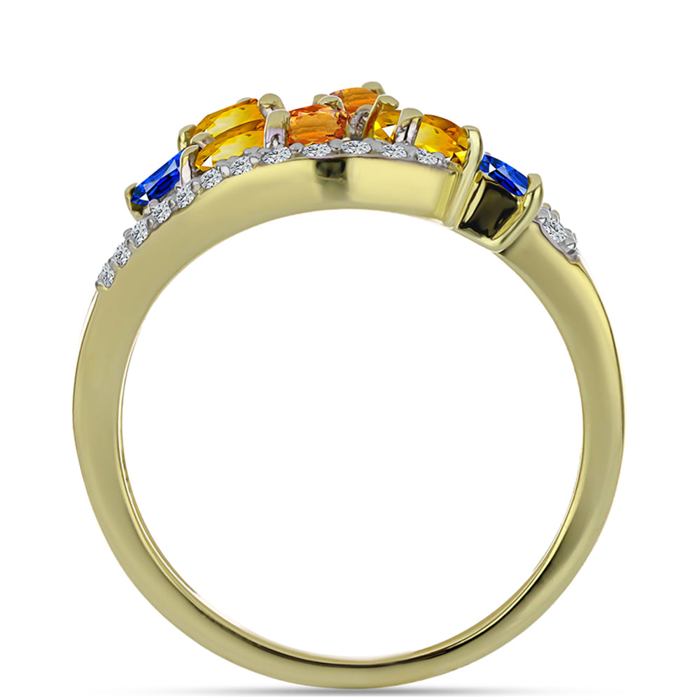 Pozlacené Stříbro 925/1000 - Prsten s Roseberským Duhovým Safírem a Bílým Topazem - Karátové číslo: 2.02. přibližná hmotnost: 4.45 gramů