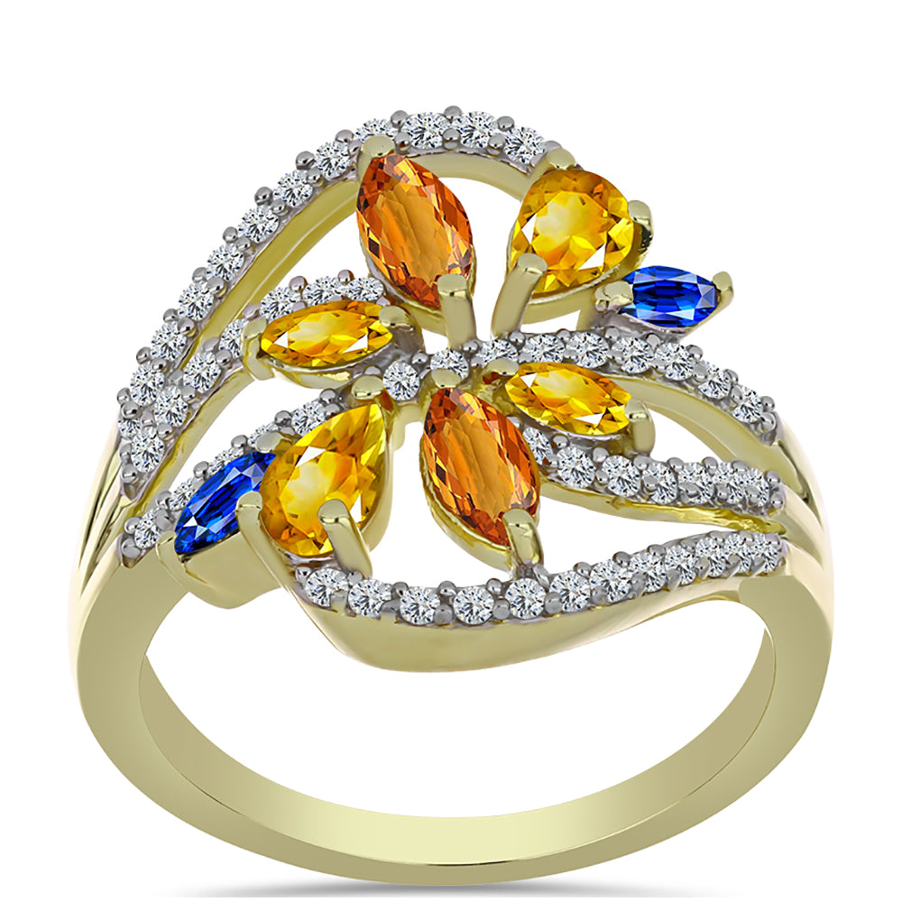 Pozlacené Stříbro 925/1000 - Prsten s Roseberským Duhovým Safírem a Bílým Topazem - Karátové číslo: 2.02. přibližná hmotnost: 4.45 gramů 3 