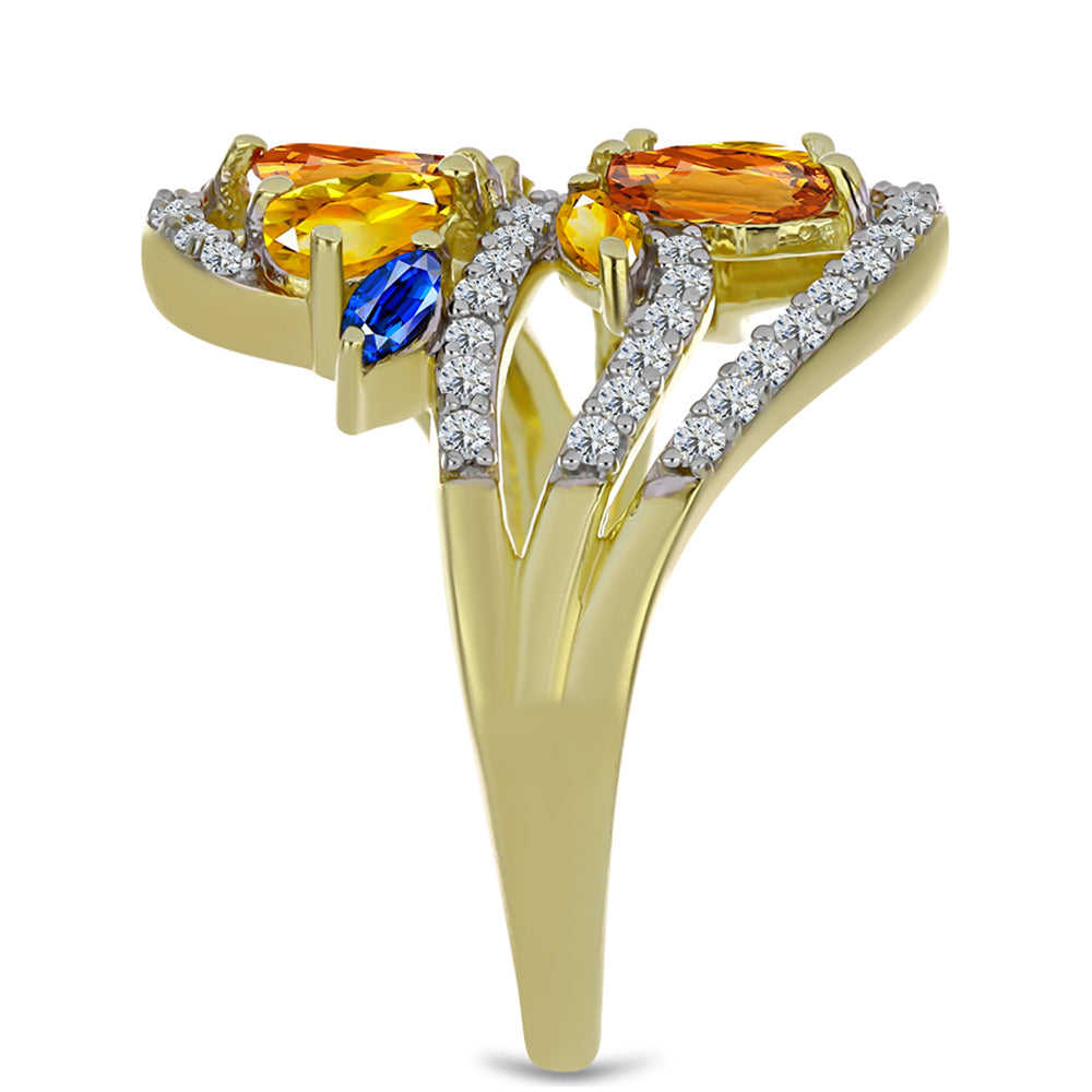 Pozlacené Stříbro 925/1000 - Prsten s Roseberským Duhovým Safírem a Bílým Topazem - Karátové číslo: 2.02. přibližná hmotnost: 4.45 gramů 4 