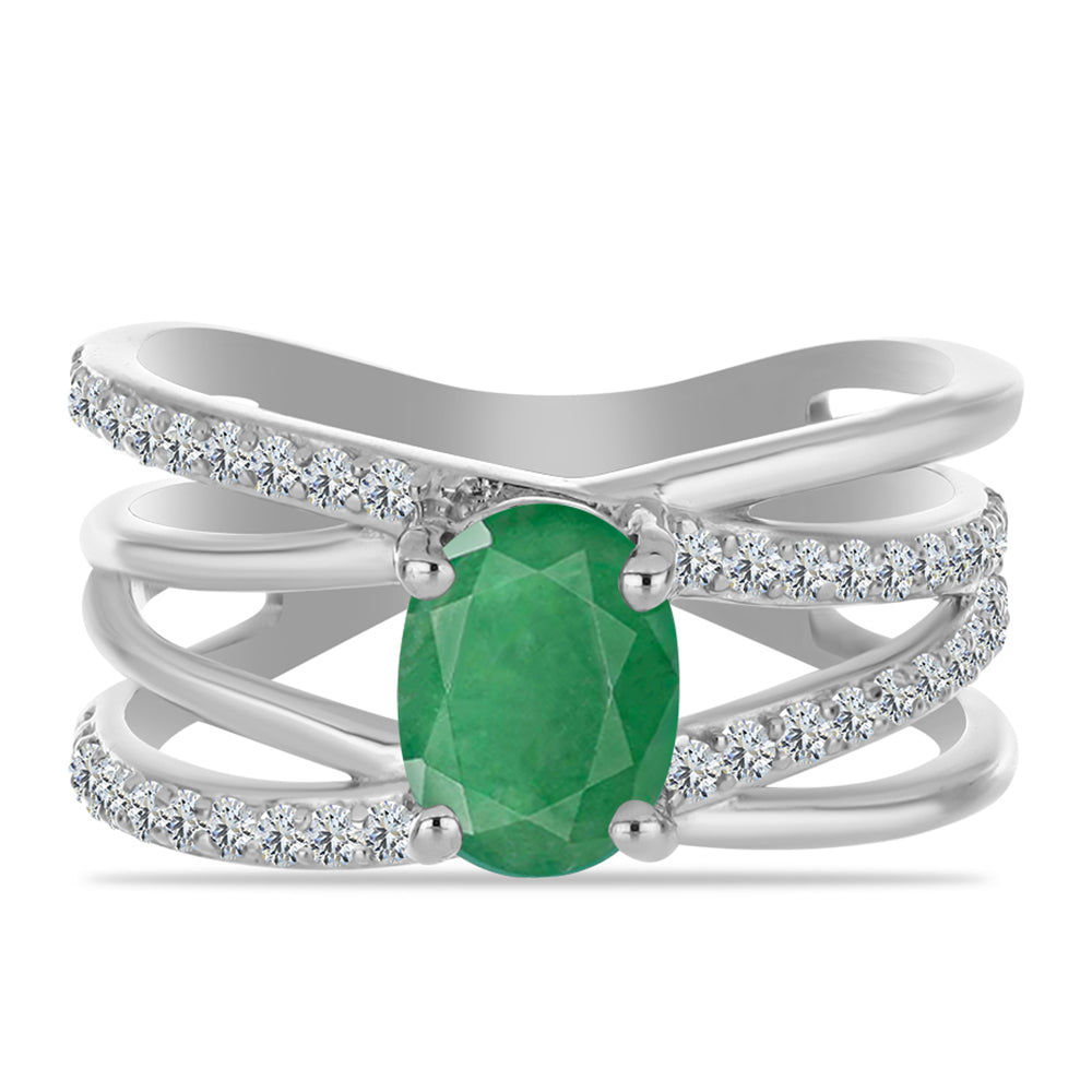 Stříbro 925/1000 - Prsten s Brazilským Smaragdem a Bílým Topazem - Karátové číslo: 1.7. přibližná hmotnost: 4.92 gramů 1 