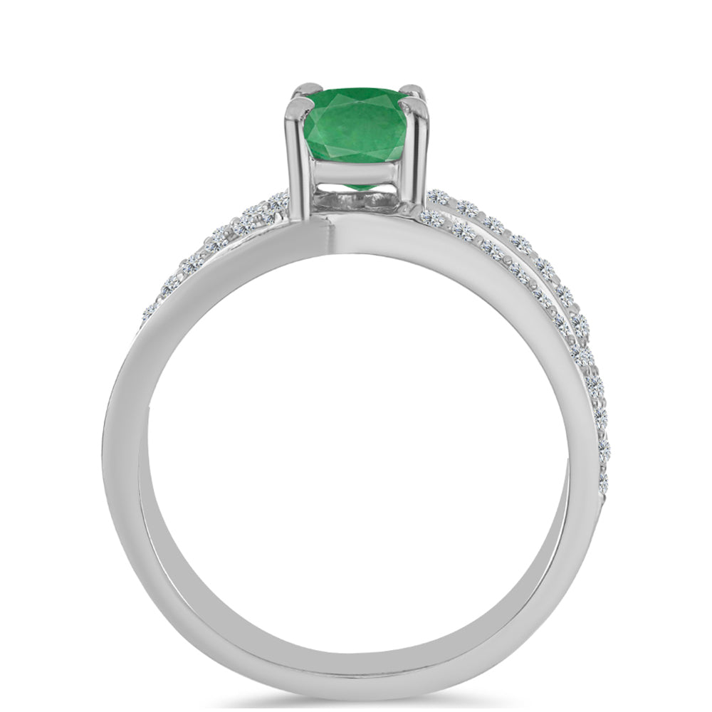 Stříbro 925/1000 - Prsten s Brazilským Smaragdem a Bílým Topazem - Karátové číslo: 1.7. přibližná hmotnost: 4.92 gramů 2 