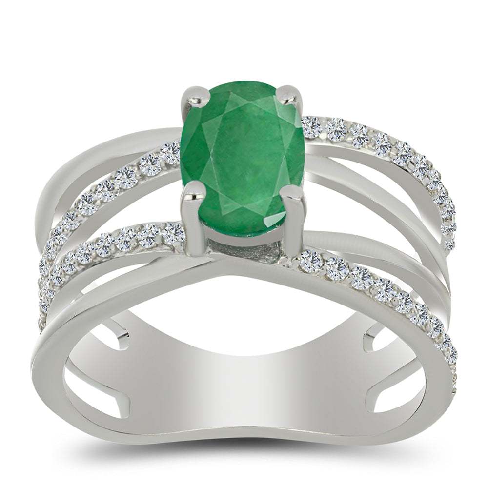 Stříbro 925/1000 - Prsten s Brazilským Smaragdem a Bílým Topazem - Karátové číslo: 1.7. přibližná hmotnost: 4.92 gramů 3 