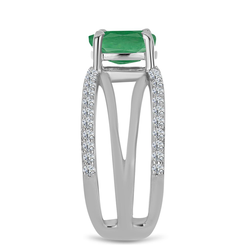 Stříbro 925/1000 - Prsten s Brazilským Smaragdem a Bílým Topazem - Karátové číslo: 1.7. přibližná hmotnost: 4.92 gramů