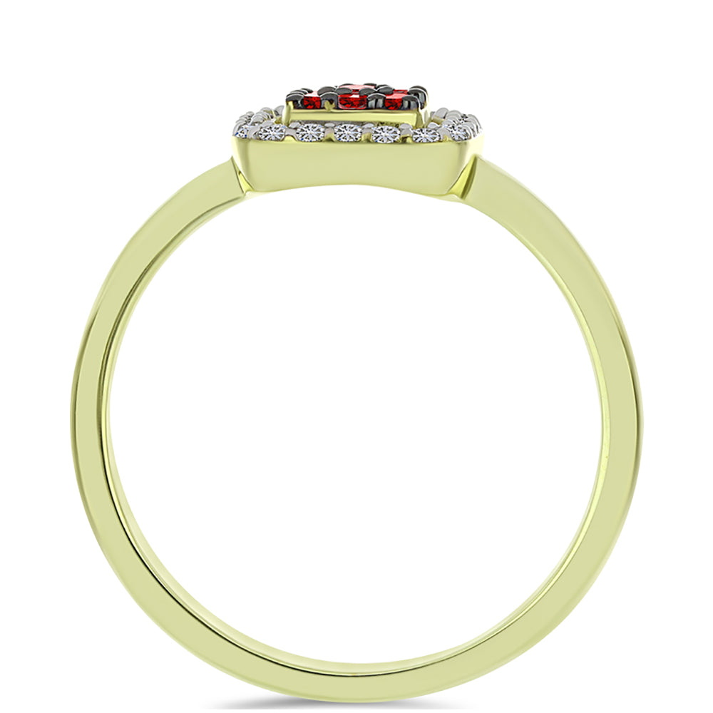 Pozlacené Stříbro 925/1000 - Prsten s Červeným Diamantem a Bílým Diamantem - Karátové číslo: 0.26. přibližná hmotnost: 2.15 gramů 2 