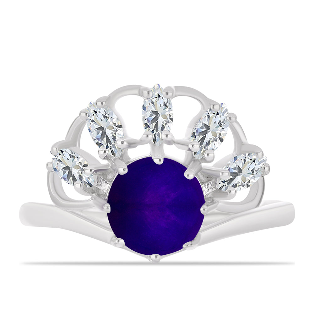 Stříbro 925/1000 - Prsten s Purpurovým Jadeitem a Bílým Topazem - Karátové číslo: 2.88. přibližná hmotnost: 3.6 gramů