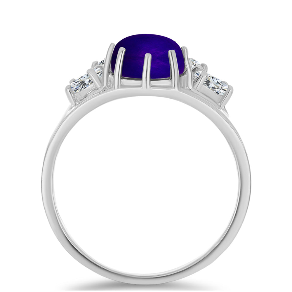 Stříbro 925/1000 - Prsten s Purpurovým Jadeitem a Bílým Topazem - Karátové číslo: 2.88. přibližná hmotnost: 3.6 gramů