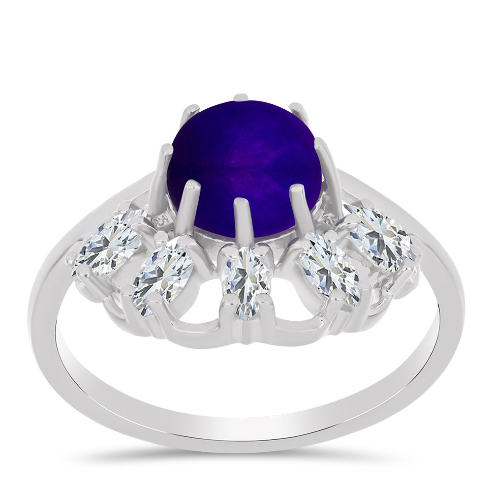 Stříbro 925/1000 - Prsten s Purpurovým Jadeitem a Bílým Topazem - Karátové číslo: 2.88. přibližná hmotnost: 3.6 gramů