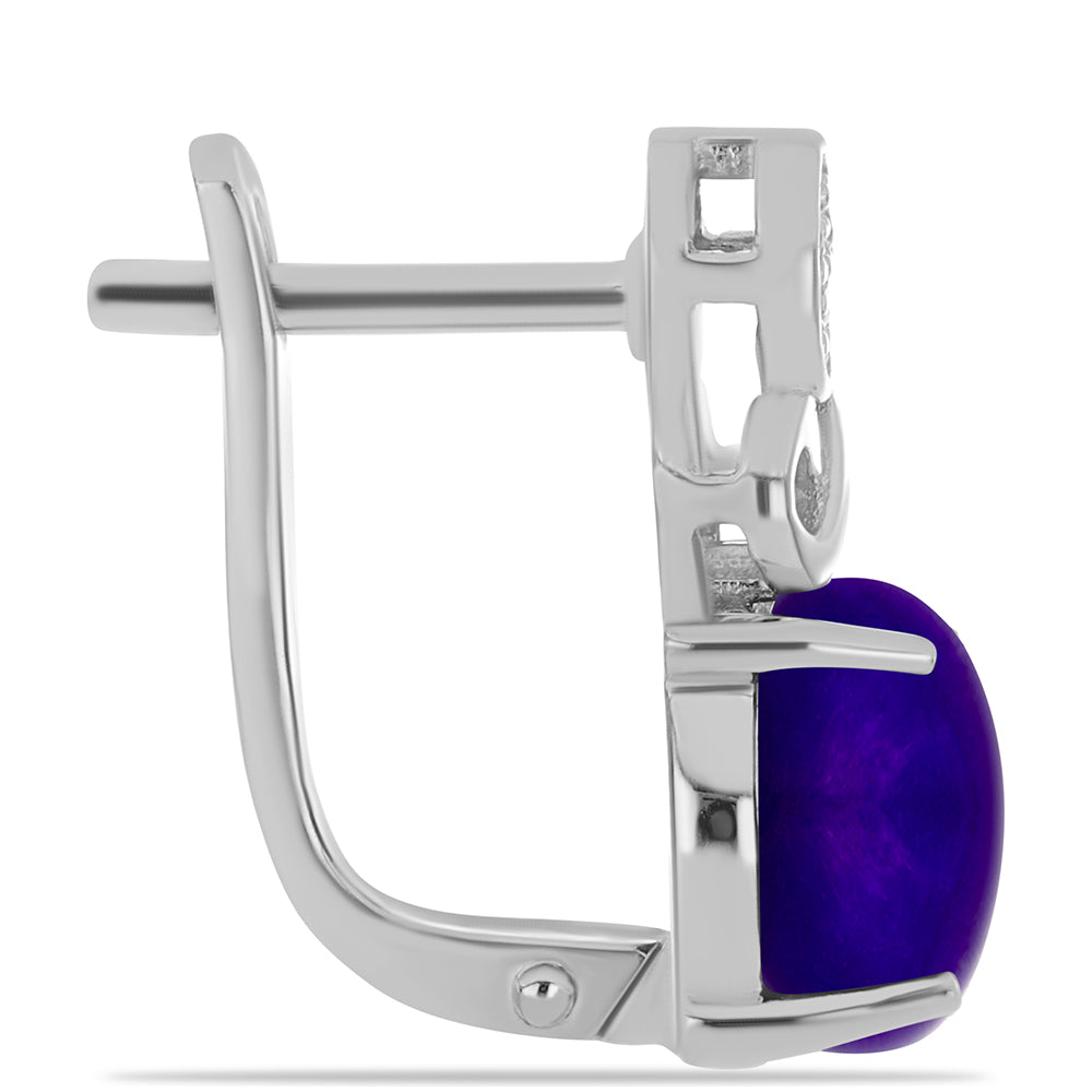Stříbrné Náušnice s Purpurovým Jadeitem a Bílým Topazem 2 