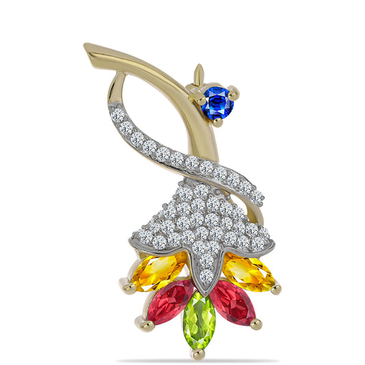 Pozlacené Stříbro 925/1000 - Brož s Roseberským Duhovým Safírem a Bílým Topazem - Karátové číslo: 2.12. přibližná hmotnost: 3.6 gramů