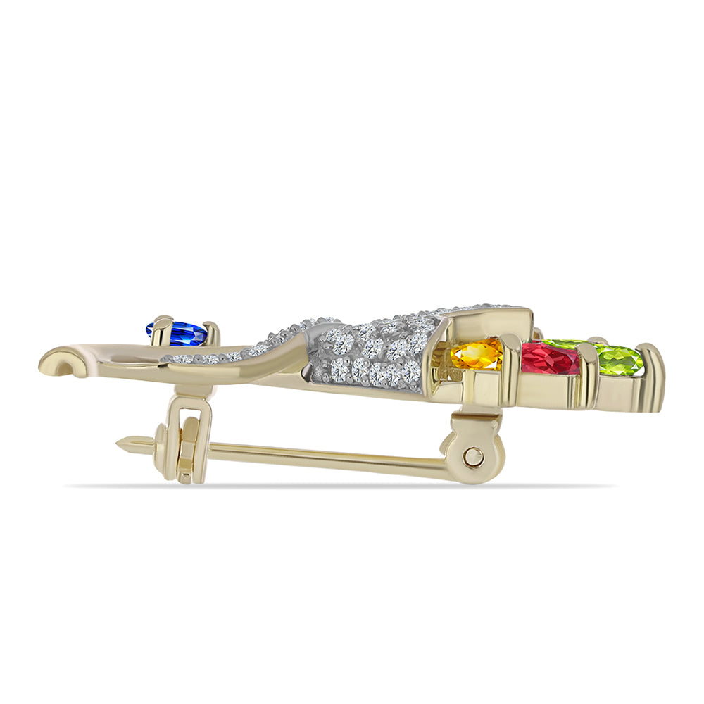 Pozlacené Stříbro 925/1000 - Brož s Roseberským Duhovým Safírem a Bílým Topazem - Karátové číslo: 2.12. přibližná hmotnost: 3.6 gramů 2 