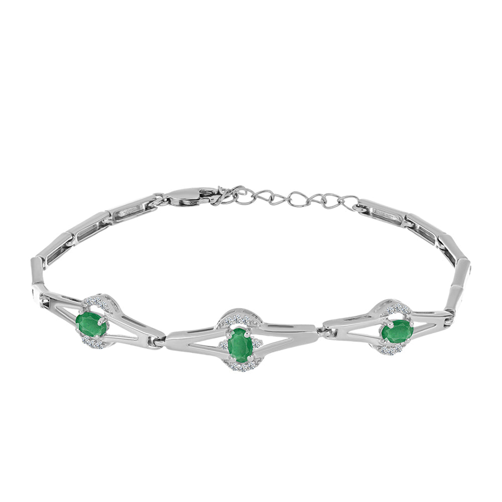 Stříbrný Náramek s Brazilským Smaragdem a Bílým Topazem 1 
