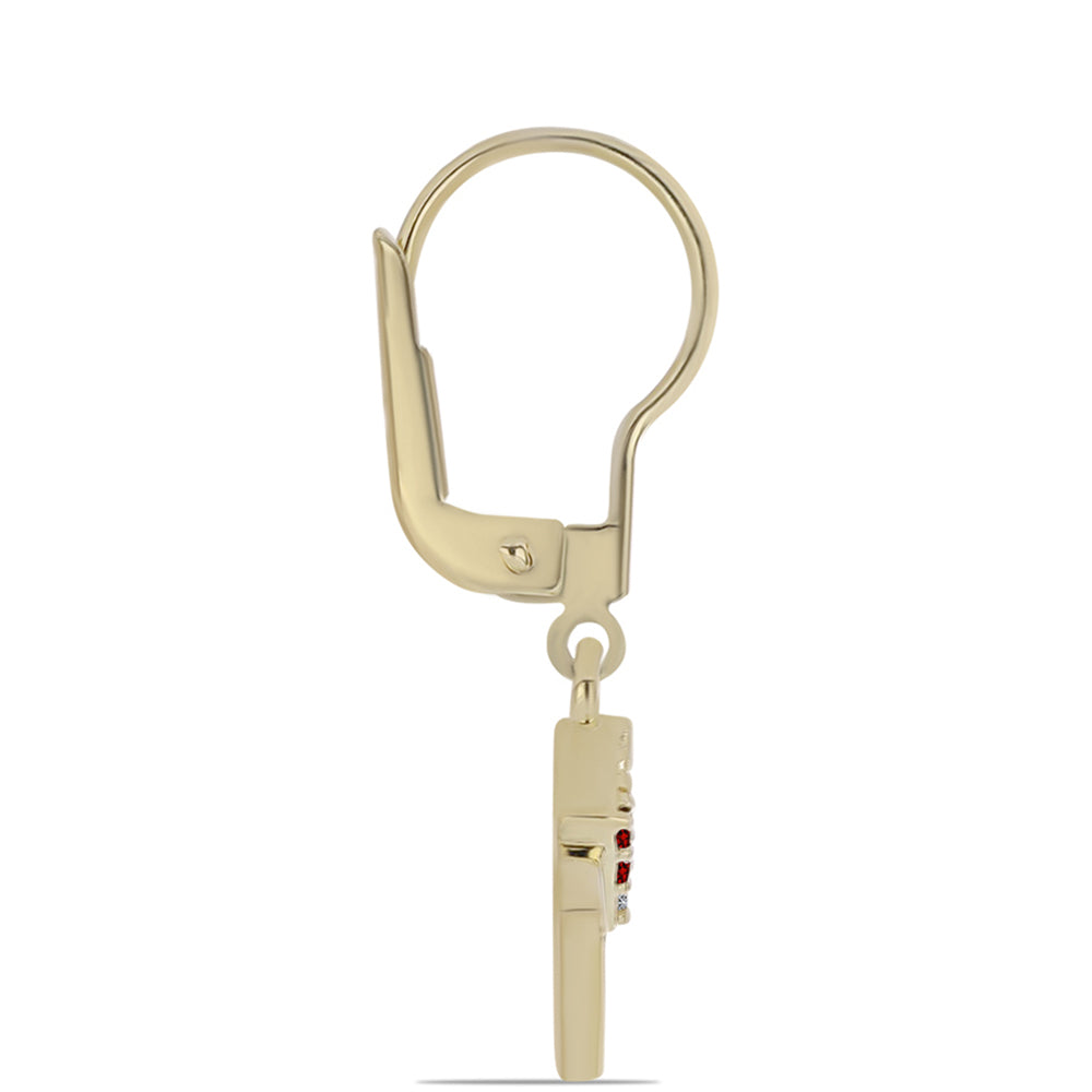 Pozlacené Stříbrné Náušnice s Červeným Diamantem a Bílým Diamantem 2 