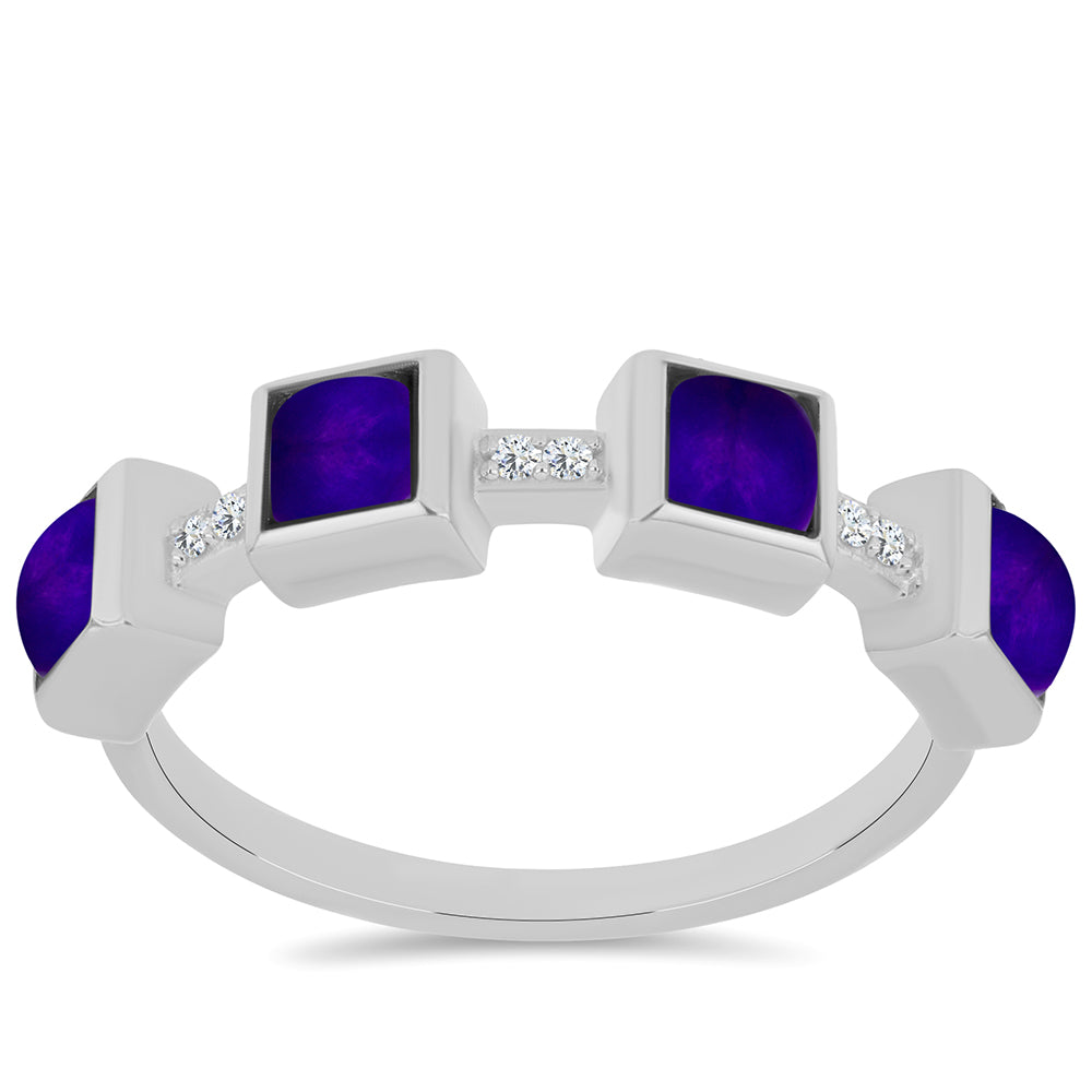 Stříbro 925/1000 - Prsten s Purpurovým Jadeitem a Bílým Topazem - Karátové číslo: 1.37. přibližná hmotnost: 3.58 gramů