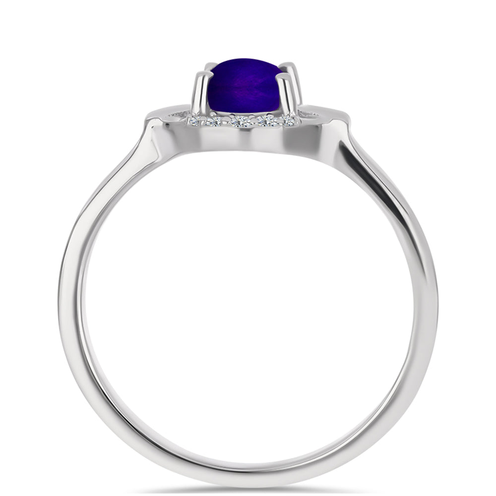 Stříbro 925/1000 - Prsten s Purpurovým Jadeitem a Bílým Topazem - Karátové číslo: 0.82. přibližná hmotnost: 2.53 gramů 2 