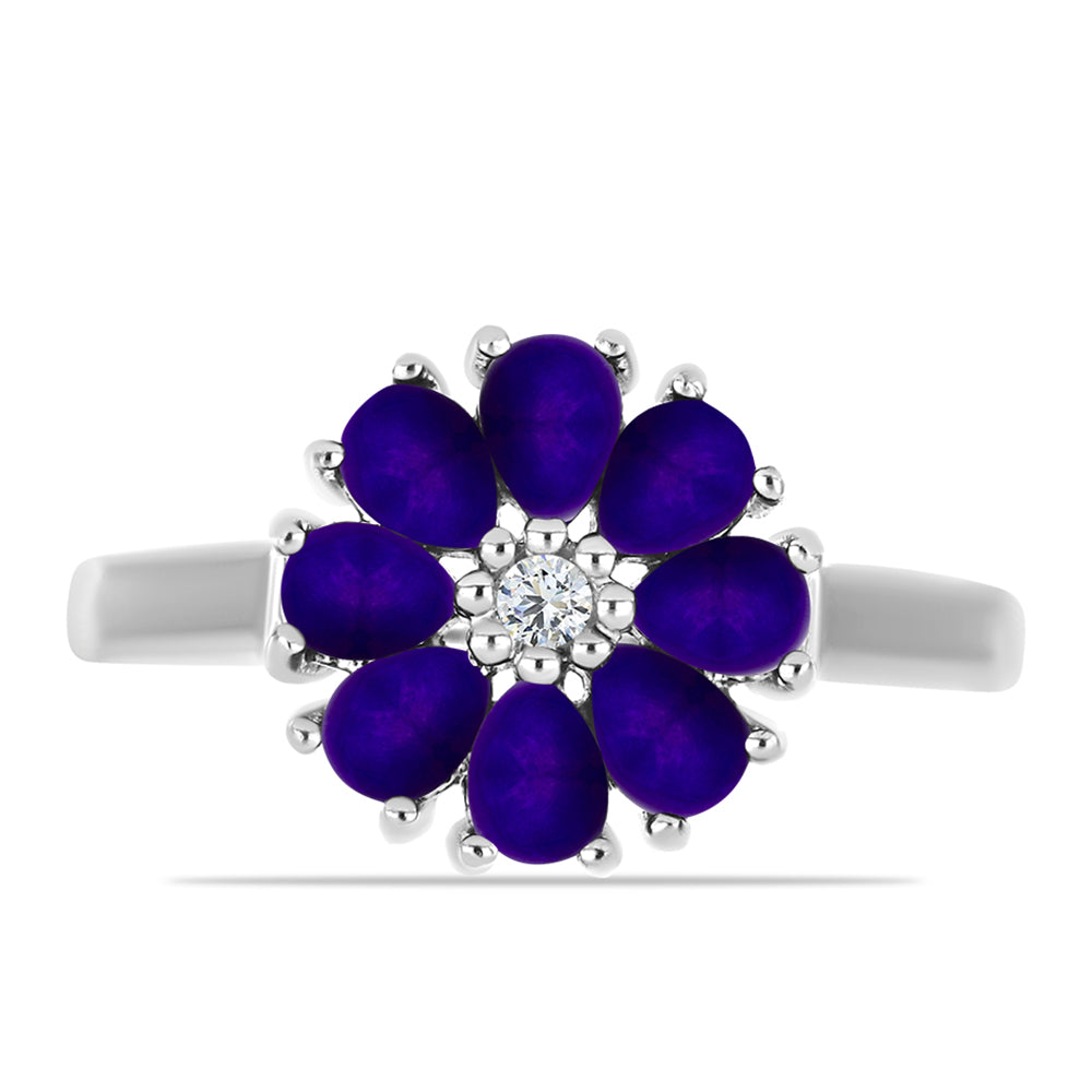 Stříbro 925/1000 - Prsten s Purpurovým Jadeitem a Bílým Topazem - Karátové číslo: 1.32. přibližná hmotnost: 3.72 gramů 1 