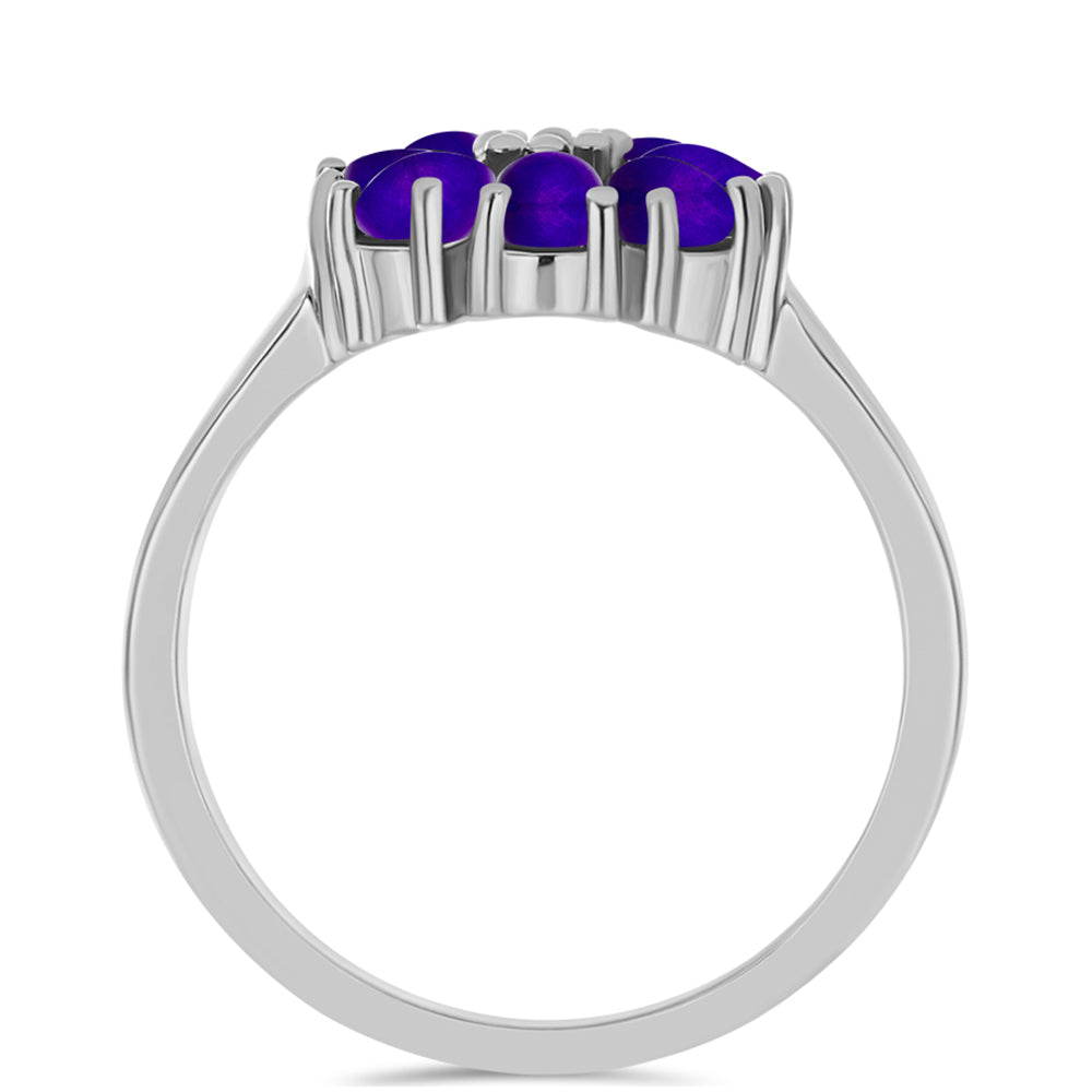 Stříbro 925/1000 - Prsten s Purpurovým Jadeitem a Bílým Topazem - Karátové číslo: 1.32. přibližná hmotnost: 3.72 gramů