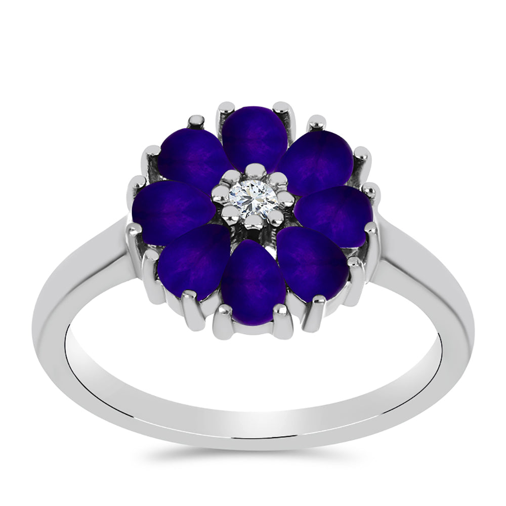 Stříbro 925/1000 - Prsten s Purpurovým Jadeitem a Bílým Topazem - Karátové číslo: 1.32. přibližná hmotnost: 3.72 gramů 3 