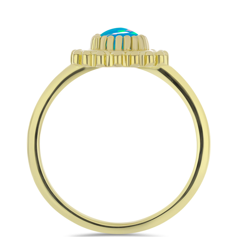 Pozlacené stříbro 925/1000 Prsten s etiopským Paraiba modrým opálem - Karátové číslo: 0.3. přibližná hmotnost: 2.46 gramů 2 