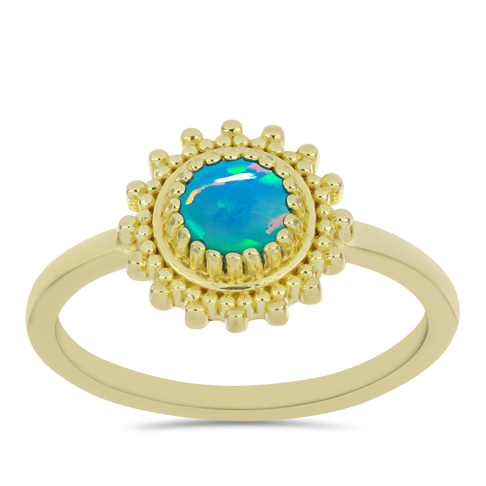 Pozlacené stříbro 925/1000 Prsten s etiopským Paraiba modrým opálem - Karátové číslo: 0.3. přibližná hmotnost: 2.46 gramů