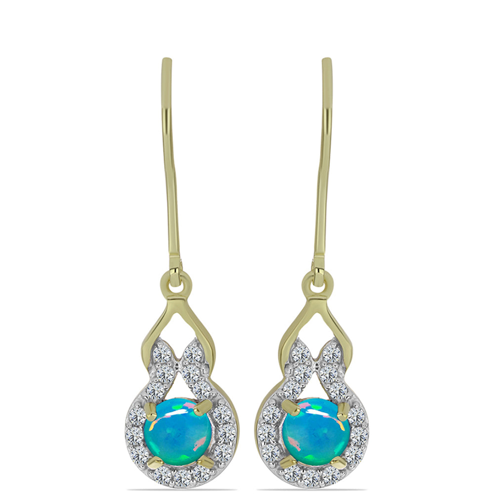 Pozlacené Stříbrné Náušnice s etiopským Paraiba modrým opálem a Bílým Topazem