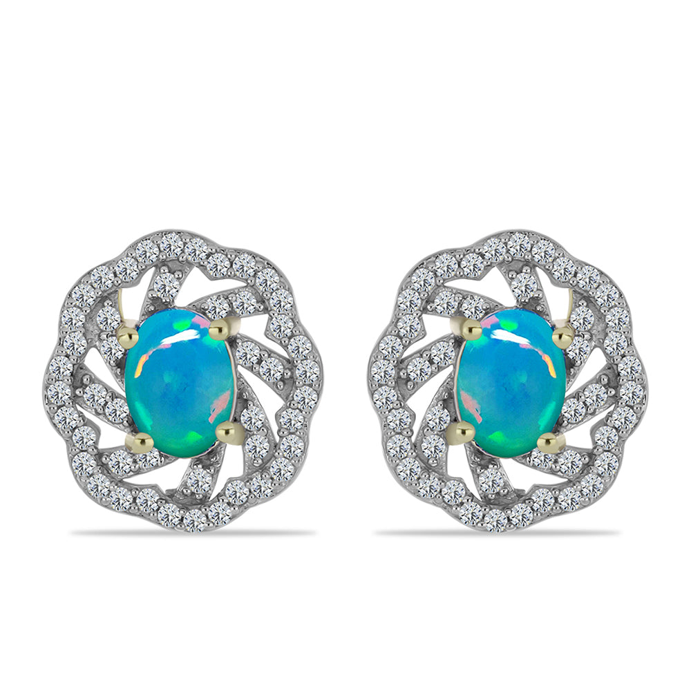 Pozlacené Stříbrné Náušnice s etiopským Paraiba modrým opálem a Bílým Topazem