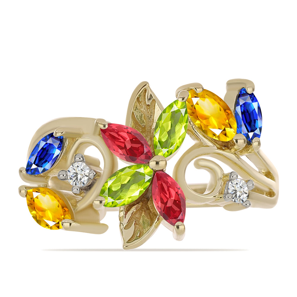 Pozlacený Stříbrný Prsten s Roseberským Duhovým Safírem a Bílým Topazem