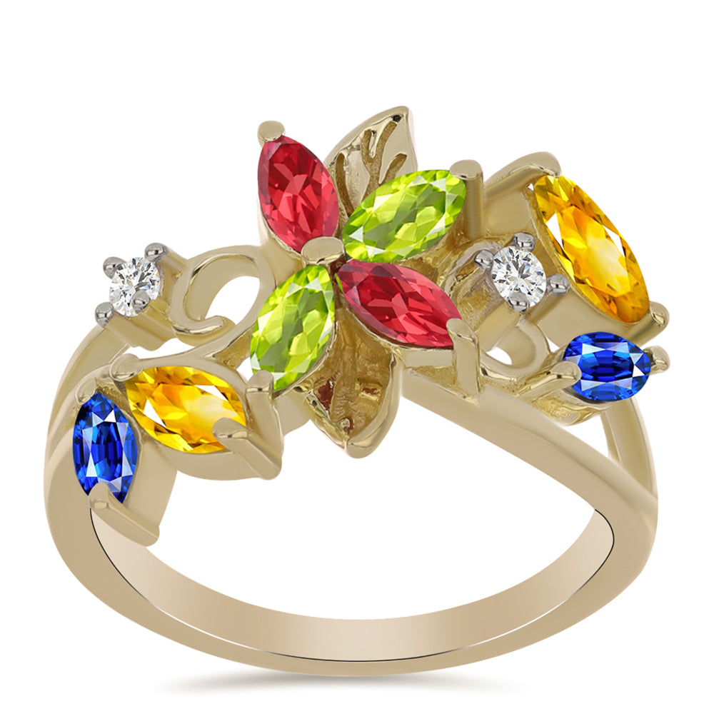 Pozlacený Stříbrný Prsten s Roseberským Duhovým Safírem a Bílým Topazem