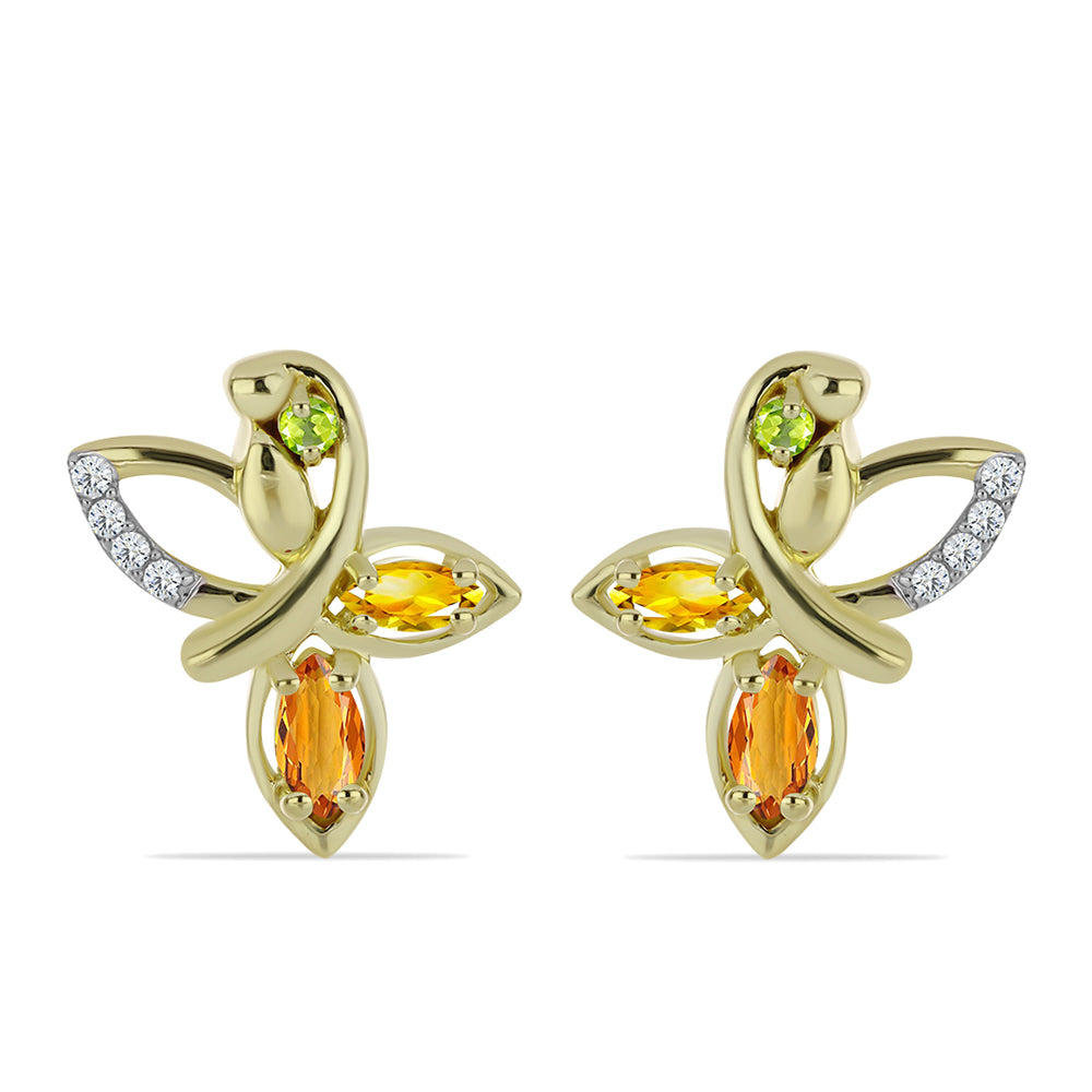 Pozlacené stříbro 925/1000 Náušnice s Roseberským Duhovým Safírem a Bílým Topazem - Karátové číslo: 1.07. přibližná hmotnost: 5.27 gramů 1 