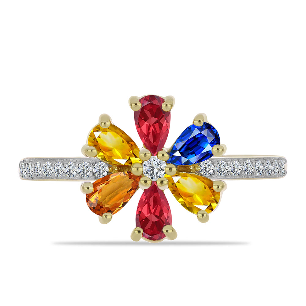 Pozlacené stříbro 925/1000 Prsten s Roseberským Duhovým Safírem a Bílým Topazem - Karátové číslo: 1.69. přibližná hmotnost: 2.73 gramů 1 