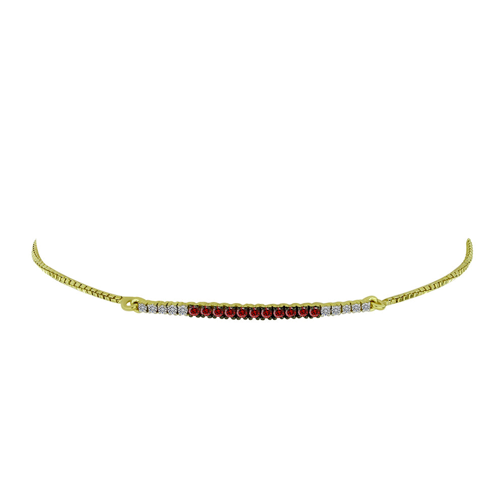 Pozlacené Stříbro 925/1000 - Náramek s Červeným Diamantem a Bílým Diamantem - Karátové číslo: 0.33. přibližná hmotnost: 2.76 gramů