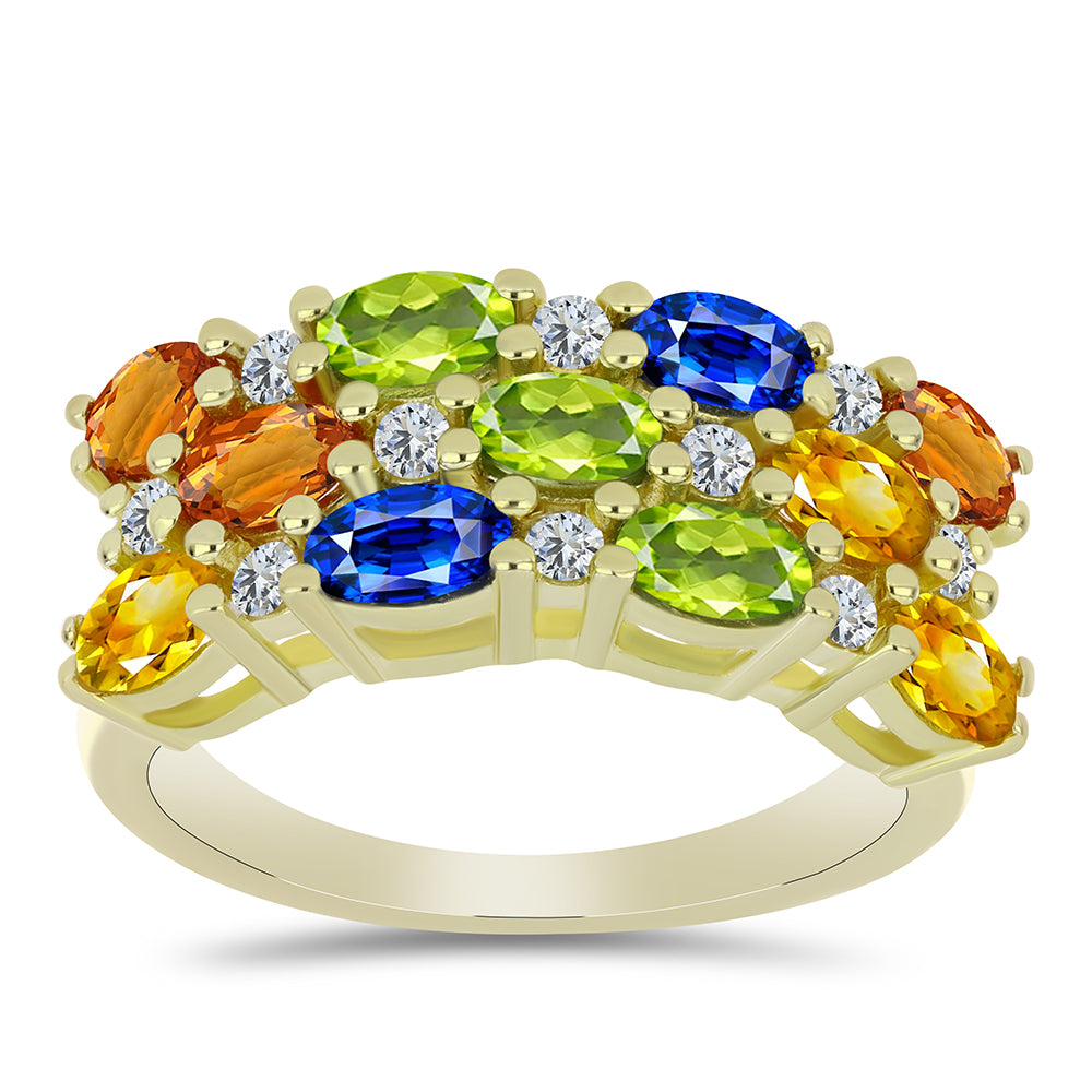 Pozlacený Stříbrný Prsten s Roseberským Duhovým Safírem a Bílým Topazem