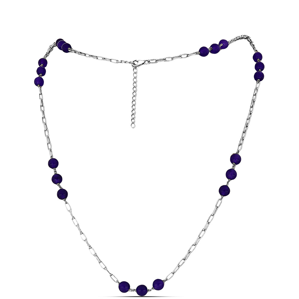 Stříbro 925/1000 - Náhrdelník s Purpurovým Jadeitem - Karátové číslo: 16.05. přibližná hmotnost: 10.53 gramů