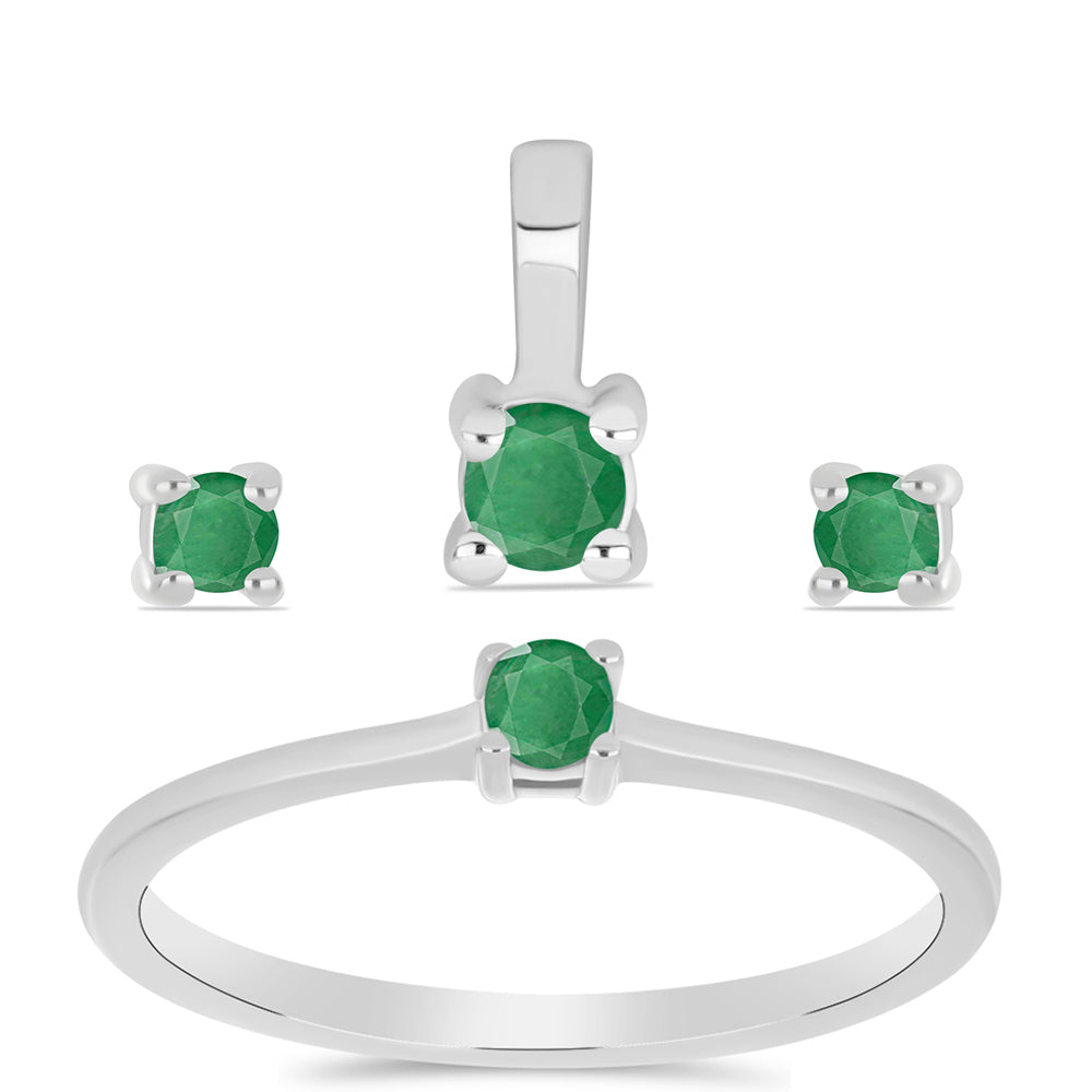 Stříbro 925/1000 - Sada s Brazilským Smaragdem - Karátové číslo: 0.43. přibližná hmotnost: 2.54 gramů ( Náušnice+Prsten+Přívěsek ) 1 