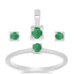 Stříbro 925/1000 - Sada s Brazilským Smaragdem - Karátové číslo: 0.43. přibližná hmotnost: 2.54 gramů ( Náušnice+Prsten+Přívěsek )