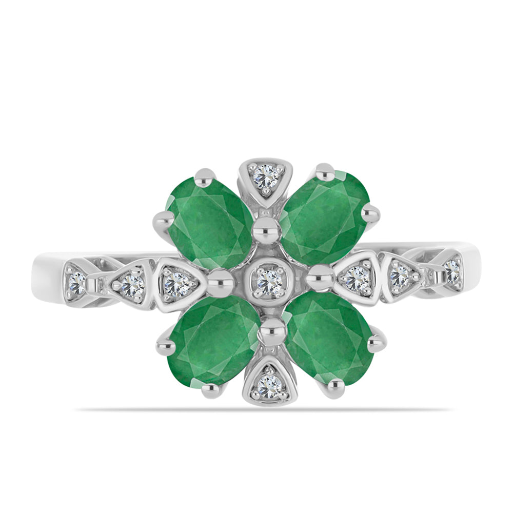 Stříbro 925/1000 - Prsten s Brazilským Smaragdem a Bílým Topazem - Karátové číslo: 1.43. přibližná hmotnost: 3.26 gramů 1 