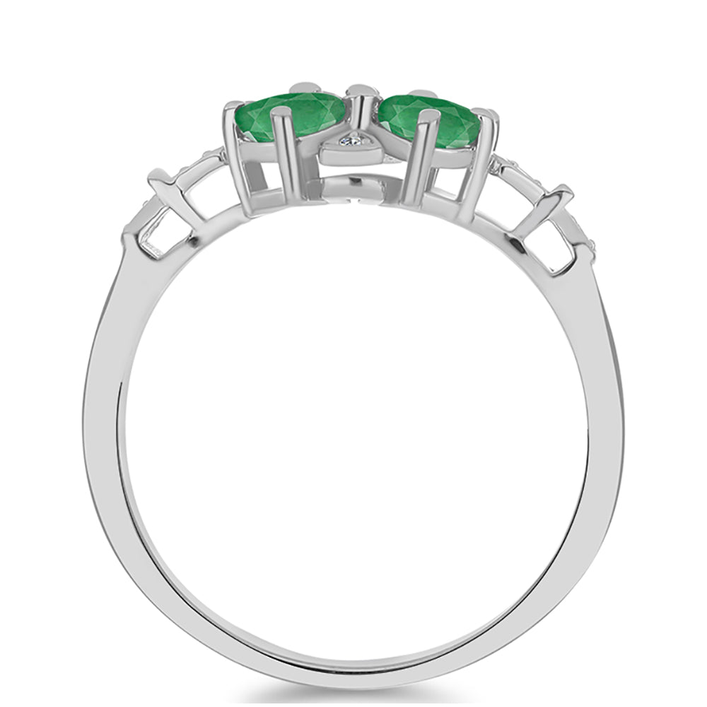 Stříbro 925/1000 - Prsten s Brazilským Smaragdem a Bílým Topazem - Karátové číslo: 1.43. přibližná hmotnost: 3.26 gramů