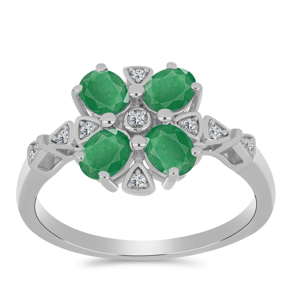 Stříbro 925/1000 - Prsten s Brazilským Smaragdem a Bílým Topazem - Karátové číslo: 1.43. přibližná hmotnost: 3.26 gramů 3 