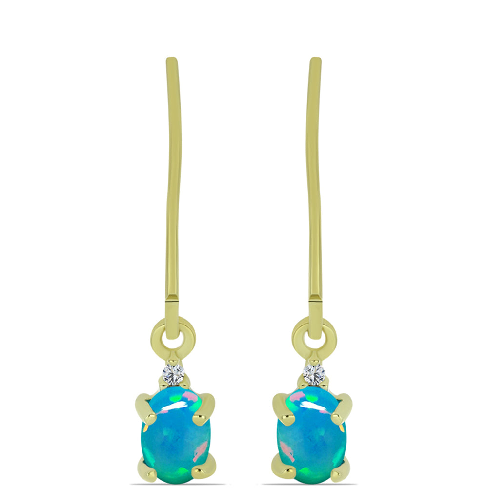 Pozlacené Stříbrné Náušnice s etiopským Paraiba modrým opálem a Bílým Topazem