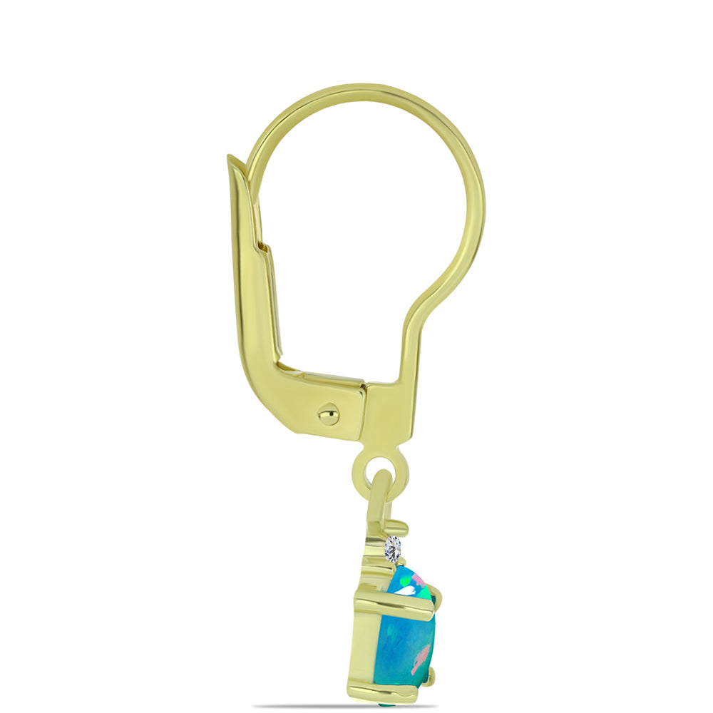 Pozlacené Stříbrné Náušnice s etiopským Paraiba modrým opálem a Bílým Topazem