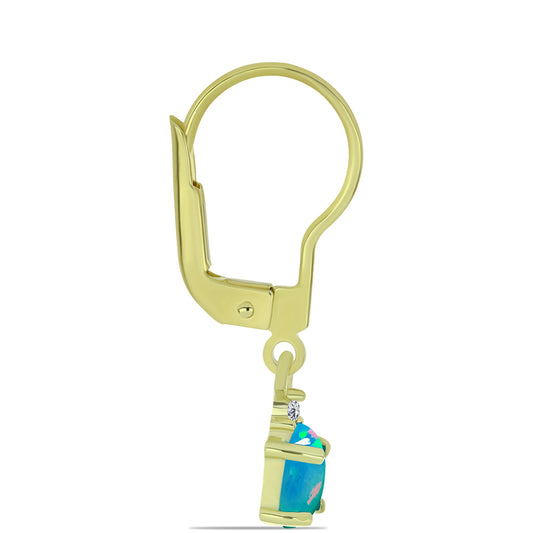 Pozlacené Stříbrné Náušnice s etiopským Paraiba modrým opálem a Bílým Topazem