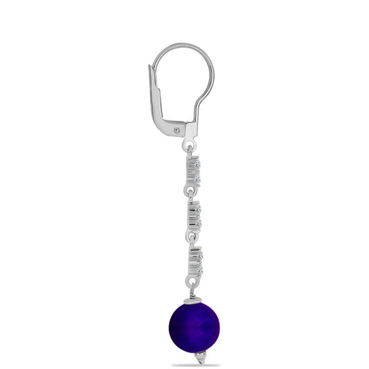 Stříbrné Náušnice s Purpurovým Jadeitem a Bílým Topazem