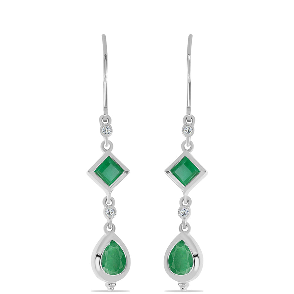 Stříbro 925/1000 - Náušnice s Brazilským Smaragdem a Bílým Topazem - Karátové číslo: 2.03. přibližná hmotnost: 4.49 gramů 1 