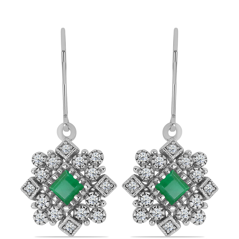 Stříbrné Náušnice s Brazilským Smaragdem a Bílým Topazem 1 