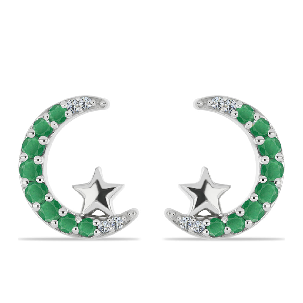 Stříbro 925/1000 - Náušnice s Brazilským Smaragdem a Bílým Topazem - Karátové číslo: 0.37. přibližná hmotnost: 2.1 gramů